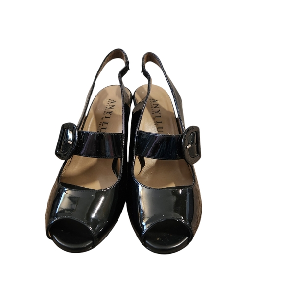 Anyi Lu Black Patent Leather Peep Toe Heels - Size EU 36/ US 5.5 - Made in Italy - Picture 3 of 6